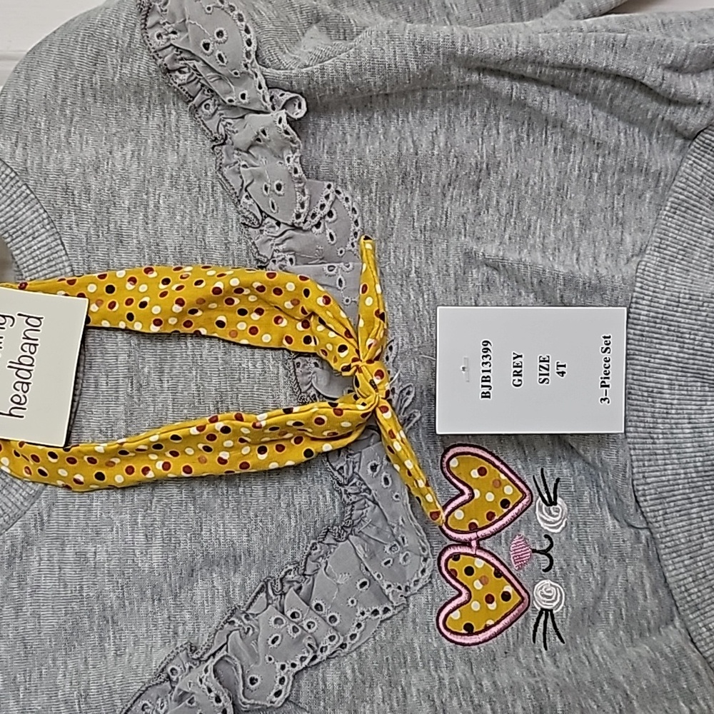 Blueberi Blvd Gray and Yellow Outfit Kid's Top Size 4T Pants Size 5 - Picture 3 of 13